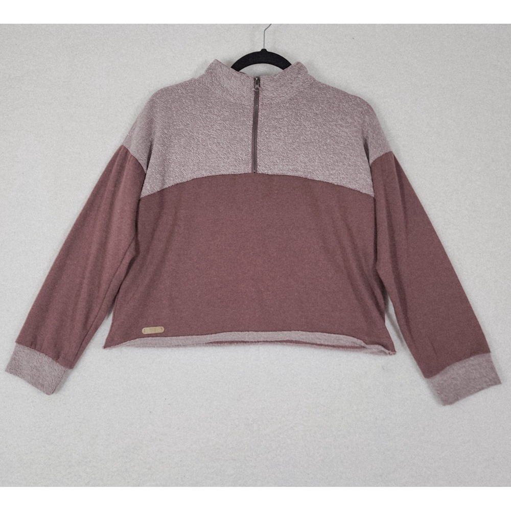 BKE Buckle Women's Sz XL Reverse French Terry 1/4 Zip Cropped Pullover Raw Edge